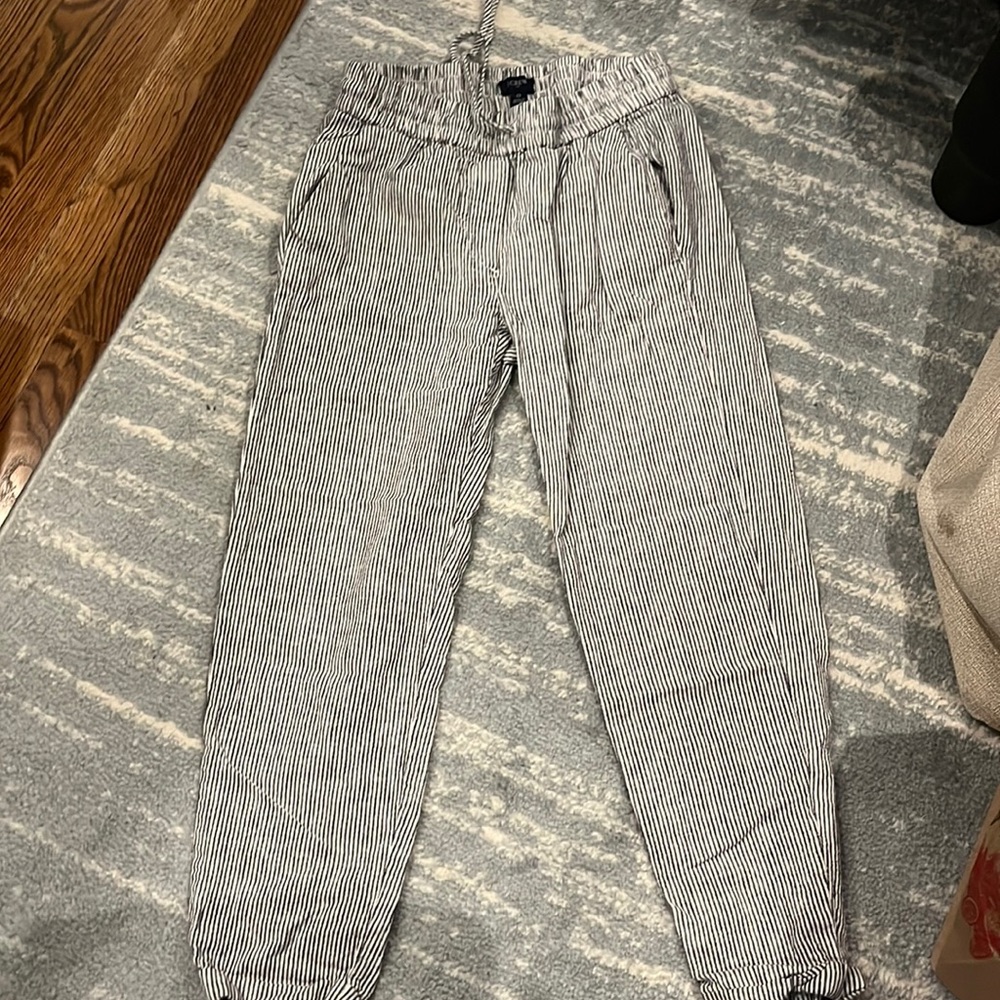 JCrew Grey-striped linen pants